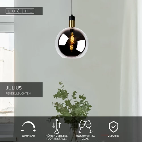 Lucide JULIUS - Pendelleuchten - Ø 28 cm - 1xE27 - Rauchfarbe Grau - USP